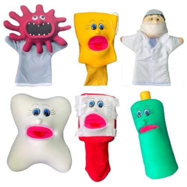 Imagem de Kit com 06 Fantoches Maxi Odontológicos - Saúde Bucal - Macro Modelos