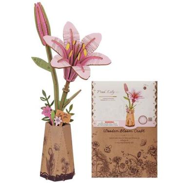 Imagem de Quebra-cabeças de madeira Wowood Pink Lily Flower 3D para adultos (73 