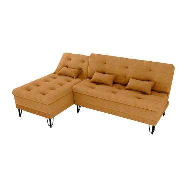 Imagem de Sofá Cama 3 Lugares Com Chass Casal Luxo Premium Nice Matrix Boucle Mostarda