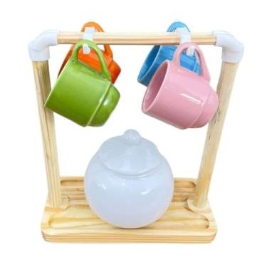 Imagem de Antilope Decor Porcelanas, Kit 4 Xicaras 80ml Açucareiro 350ml c/suporte -Multicolorida