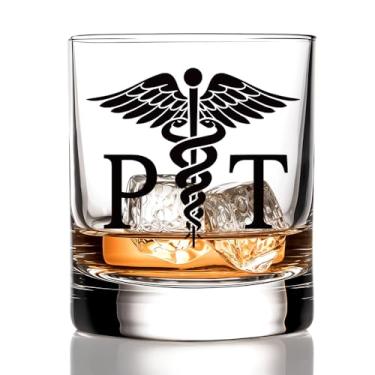 Imagem de RZHV Símbolo médico caduceu copo de uísque à moda antiga, presentes de aniversário de Natal Fuuny Thank You para enfermeiras médicas caduceu colega de trabalho, presentes de despedida de aposentadoria