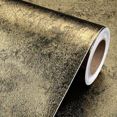 Imagem de Livelynine Papel de parede dourado 15,8 x 394 para cozinha, removível, texturizado, dourado, metálico, relevo, autoadesivo, papel de parede antigo, vintage, banheiro, impermeável, para mesa