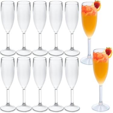 Imagem de 12 peças, taças de champanhe, taças de champanhe de plástico transparente de 153 g, taças de vinho, taças de plástico para festas, copos de bar de mimosa, copos de bebida com haste para celebração de
