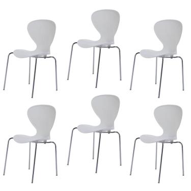 Imagem de Conjunto 6 Cadeiras Base Tubular Fixa Flash Cromado/Branco