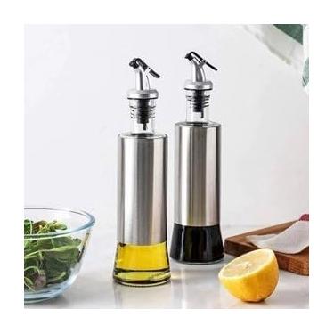Imagem de Galheteiro 500ml Porta Azeite e Vinagre de Vidro Premium e Aço Inox com Dosador