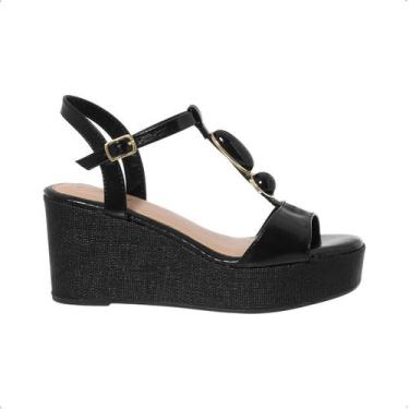 Imagem de Sandália Anabela Plataforma Espadrille Boho Chic Pedraria Rafia Lançam