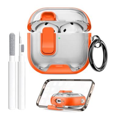 Imagem de Maxjoy Capa transparente para AirPods 4 com trava e kit de limpeza, capa transparente de TPU macio com suporte e design à prova de poeira para Apple AirPods 4ª geração 2024 [fecho pop-up automático