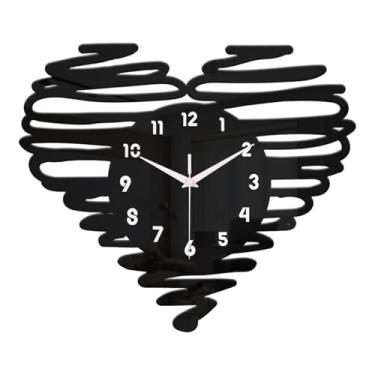 Imagem de KiBcsLic Relógio de parede em formato de coração, decoração para casa, números arábicos, moderno, silencioso, para hotel, loja, cozinha, fazenda, quarto, Preto