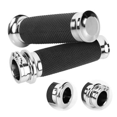 Imagem de BlueStars Punhos de mão cromados para motocicletas de 2,5 cm - Compatível com Harley Sportster, Honda, Yamaha, Suzuki, Kawasaki, Softail, Bobber Chopper, Motocicletas - Antiderrapante, Confortável