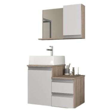 Imagem de Conjunto de Armário e Armário de Casa de Banho de 60 cm - Resistente à humidade, ideal para espaços compactos, perfeito para organizar toalhas e produtos de higiene pessoal (Madeirado/branco)