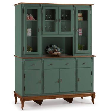 Imagem de Cristaleira Arca e Oratório 8 Portas 3 Gavetas com Nicho Central e Pés Luiz XV 60634 Linz Móveis - Verde Musgo/Imbuia Glazer