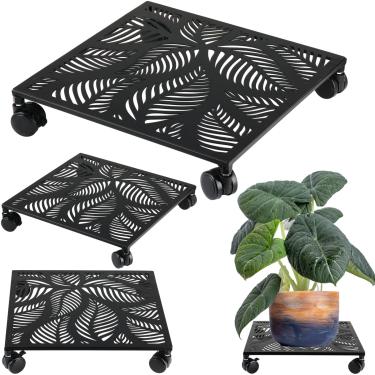 Imagem de lucpur Pacote com 2 suportes para plantas de metal quadrado de 30,5 cm com rodas, samambaia tropical