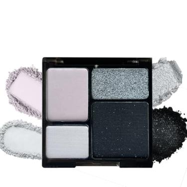 Imagem de Paleta de sombras fumê de 4 cores – rosa lilás, glitter prateado, cinza acinzentado, paleta de sombras pretas – paleta de sombras de longa duração, misturável, fosca e brilhante para maquiagem