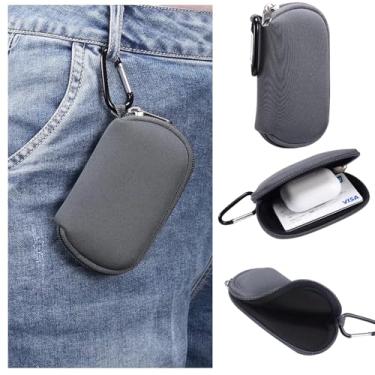 Imagem de Ranyi Capa para fone de ouvido, impermeável, elástico, zíper, com mosquetão, compatível com fones de ouvido sem fio TOZO A1 NC9/para ZZU T18/para Catitru BX17/para Btootos A90 Pro/para TAGRY X08 Cinza