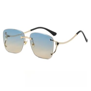 Imagem de HCPIHF Óculos de sol femininos de metal sem armação, armação grande, polarizados, UV400, espelhados (5)