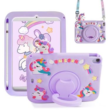 Imagem de ACEMO Capa para iPad 9ª geração, capas para iPad de 10,2 polegadas, 8ª geração, com suporte giratório de 360°, alça de ombro, suporte para lápis, crianças, meninas, capa fofa para iPad 2021, 2020