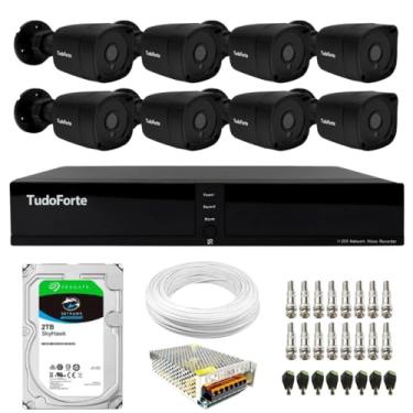 Imagem de Kit 8 Câmeras Bullet Black Tudo Forte TF 2020 B Full HD 1080p Visão Noturna 20M Proteção IP66 + DVR Tudo Forte TFHDX 3308 8 Canais + HD 2TB Skyhawk