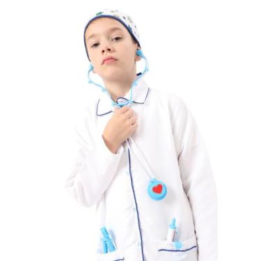 Imagem de Fantasia MÉDICO AZUL Infantil  jaleco touca BRINDE MALETA - QUIMERA KI
