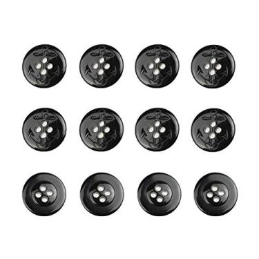 Imagem de RECHERE 12 peças, padrão de âncora, entalhe de plástico, botões planos, artesanato de 4 furos para enfeites de costura DIYS, Preto, 18mm, 1