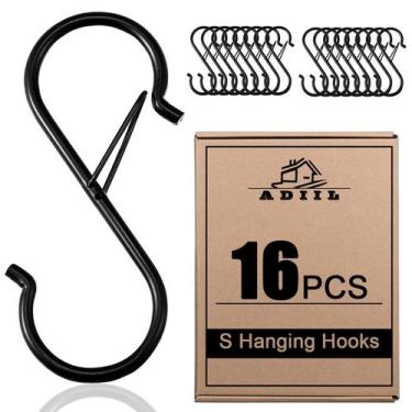 Imagem de S Hooks ADIIL para pendurar com fivela de segurança, 16 peças pretas