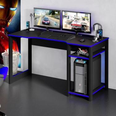 Imagem de Mesa Gamer 136cm com 2 Prateleiras e Porta CPU Nicho Aberto MDP Preto/