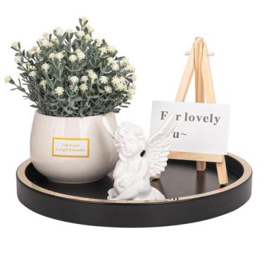 Imagem de Bandeja organizadora Anyoifax, decorativa de madeira, redonda, 25 cm, 