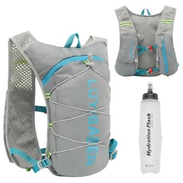 Imagem de Azarxis Pacote de hidratação para caminhada 5L mochila de corrida colete diário com bexiga de água de 2L para mulheres homens ciclismo ciclismo trilha corrida (#01 cinza com uma garrafa de água de 500