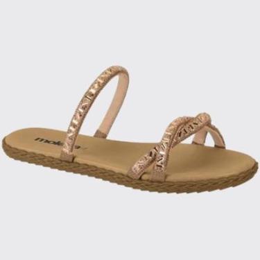 Imagem de Tamanco Feminino plana Tiras Pedras Brilante Moleca 5452.141.28262 Creme N°38-Feminino