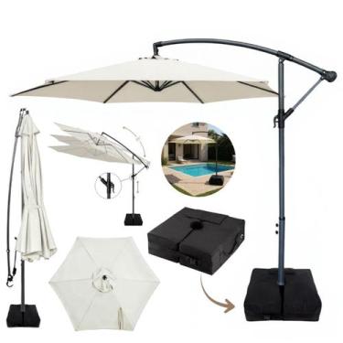 Imagem de Ombrelone Lateral 3,00m Branco com Base e Manivela Proteção Solar UV C