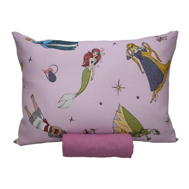 Imagem de Jogo de Cama Portallar Solteiro Malha 100% Algodão Disney Princesas Brilhantes 2 Pçs Rosa