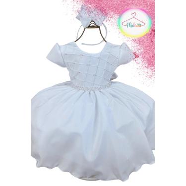 Imagem de Vestido Infantil Festa Branco Peito Perolas