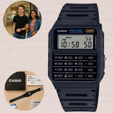 Imagem de Relógio Casio Masculino Hora Dupla Crônometro Calculadora Quadrado Calendário Esportivo Digital Resistente à água Preto CA-53W-1Z
