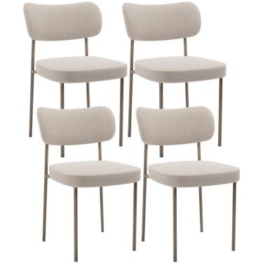 Imagem de Kit 04 Cadeiras Decorativa Estofada Para Sala de Jantar Melina Base Arena L02 Bouclê Creme - Lyam Decor