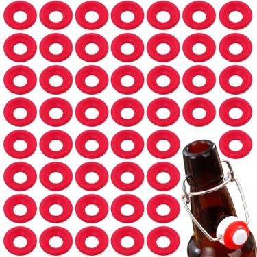 Imagem de FMHXG 50 peças de vedação de silicone para tampa giratória tampa de garrafa retenção de pressão juntas de vedação de vinagre cor vermelha 2,5 x 2,5 x 0,7 cm para fechamentos superiores de garrafas de