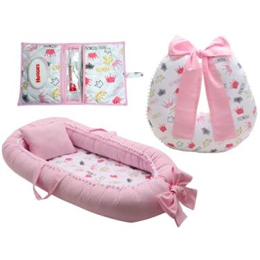 Imagem de Kit Bebê 3 Peças, Almofada de Amamentação, Ninho Redutor de Berço, Porta Fralda, Rosa para Menina (Princess)