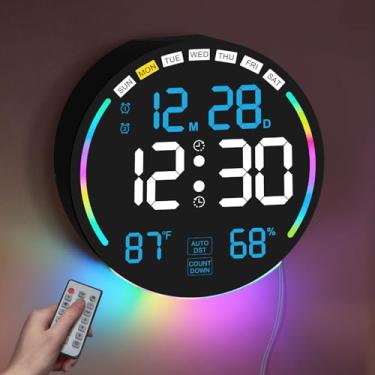 Imagem de Pytha Sight Relógio digital de parede, relógio digital de 26.2 cm, visor grande com controle remoto, temporizador de contagem regressiva, luz noturna RGB, brilho automático, alarme, horário de verão