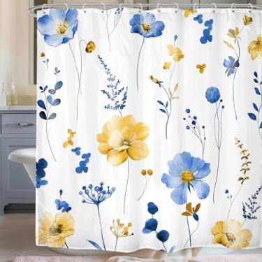 Imagem de Omifly Cortina de chuveiro floral aquarela 182 cm L L x 182 cm C flor azul boho primavera moderna planta silvestre minimalista com 12 ganchos de plástico tecido impermeável acessórios de banheiro