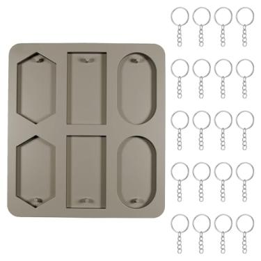 Imagem de 1 molde de resina para chaveiro, moldes de silicone epóxi para artesanato com 20 anéis de chaveiro, retangular, molde de fundição de chaveiro de resina com furos para pendurar para fazer joias