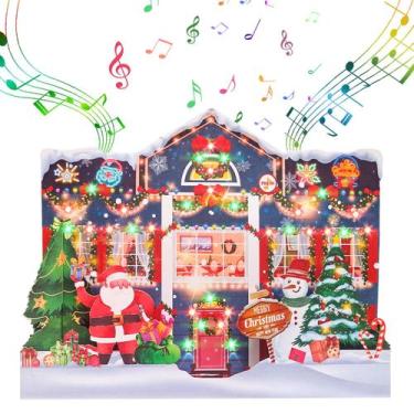 Imagem de Cartão de Natal MZD8391 3D Pop Up com música e luzes + envelope