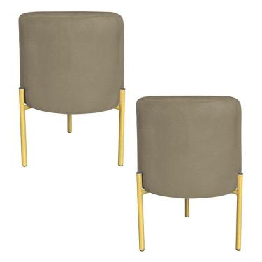 Imagem de Kit 2 Puffs Decorativo Soren Suede Marrom Rato Pés De Ferro Dourado - Pallazio
