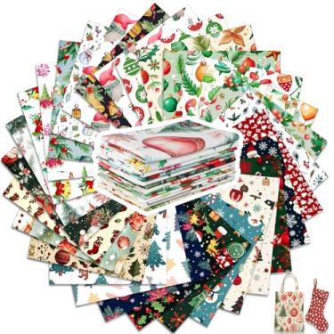 Imagem de Tatuo 30 peças de tecido de algodão 25,5 x 25,4 cm, quadrados, retalhos, tecido floral, costura, conjuntos de tecido de padrão sortido para fazer scrapbook DIY (Natal fofo)