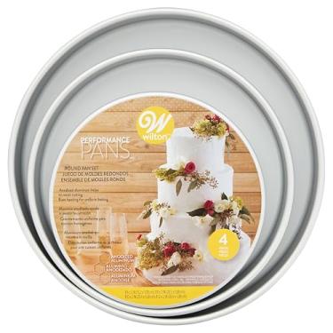 Imagem de Wilton Conjunto de formas de bolo redondas de alumínio, 4 peças para bolos em camadas, durável, aquecimento uniforme, resistente à ferrugem, utensílios de cozinha profissionais, 20, 25, 30 cm, o