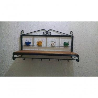 Imagem de Prateleira Cozinha Ferro Panelinhas Madeira 60 Cm Largura