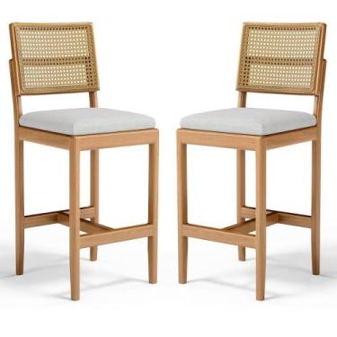 Imagem de Kit Com 2 Banqueta Milena Madeira Maciça Assento Estofado Encosto De T