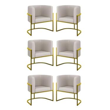 Imagem de Kit 06 Poltronas Lua Sala Decorativa Base Ferro Gold Corino Cor:bege
