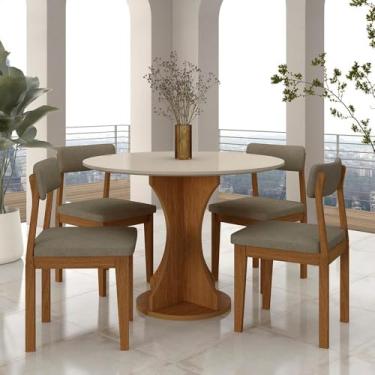 Imagem de Mesa Redonda Cosença Com 4 Cadeiras Estofadas Fre/off/s.capuccin - M.a Freijó/off Premium/capuccino