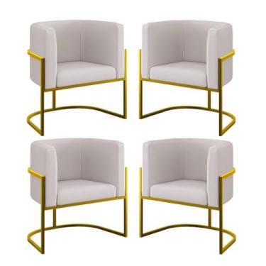 Imagem de Kit 04 Poltronas Lua Sala Decorativa Base Ferro Gold Veludo Cor:bege