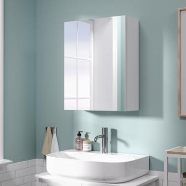 Imagem de HAUSCHEN HOME Armário de parede de banheiro de 45 x 35 cm, armário de armazenamento econômico, armário de remédios com 1 porta e prateleiras ajustáveis, branco (montagem necessária)