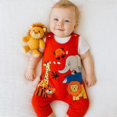 Imagem de Conjunto Macacão Longo + Camiseta Safari Jardineira Vira Pé Bebe Menin
