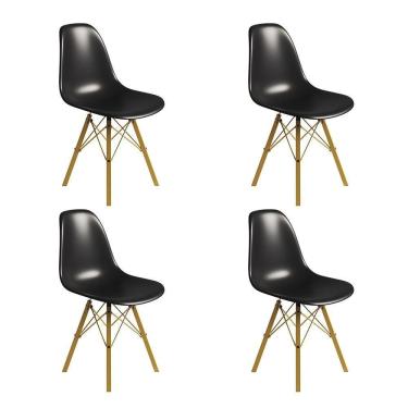 Imagem de Conjunto 4 Cadeiras Eames Tubo Ferro Dourado Assento Preto